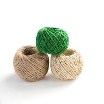 Three isolated skeins of thread Stock Photos