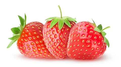 Three isolated strawberries Stock Photos