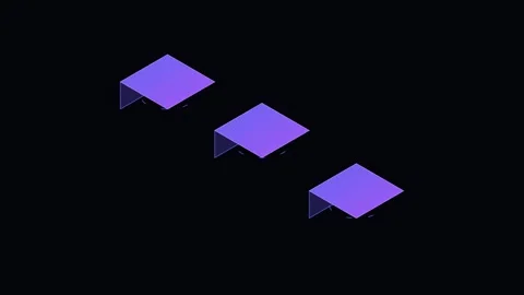 Three isometric purple platforms floating against a deep black background Stock Footage 338310314