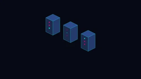 Three isometric server towers representing modern data center infrastructure Stock Footage 338310188