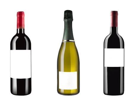 Three italian wine bottles isolated on white background and blank label Stock Photos