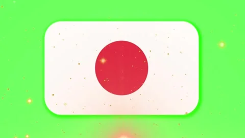 Three japanese national flags floating against a vibrant green background with Stock Footage 346121425