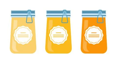 Three jars with different honey flat isolated Stock Illustration