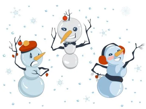 Three Jolly Snowmen Stock Illustration