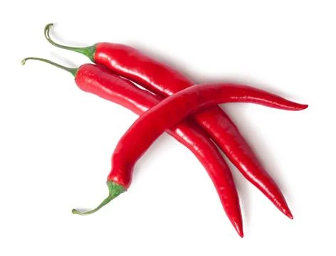 Three juicy red ripe sharp intersecting chili peppers Stock Photos