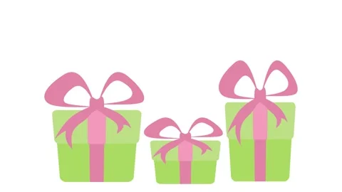 Three jumping gift boxes in green and pink on a white background. 4K animation Stock Footage 320616841