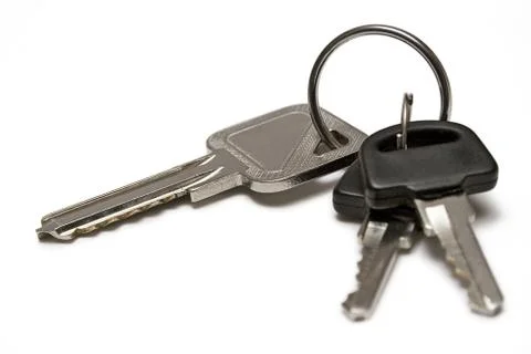Three Keys on a Keyring Isolated on a White Background 스톡 사진