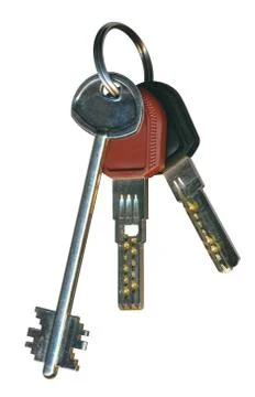 Three keys on a ring buying a real estate rent sale, isolated on white Stock Photos