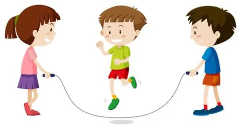 Three kids jumping rope Stock Illustration
