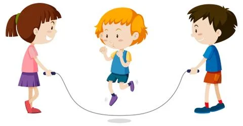 Three kids jumping rope Stock Illustration