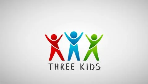 Three Kids Logo. Vector Design Stock Illustration