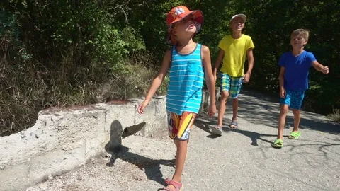 Three kids on vacation. Stock Footage 93980936