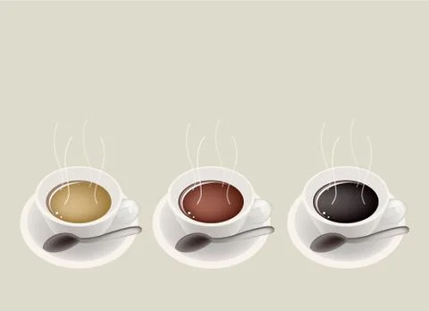 Three Kind of Coffee in Ceramic Cup Stock Illustration