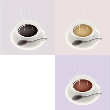 Three Kind of Coffee in Ceramic Cup with Copy Space Stock Illustration