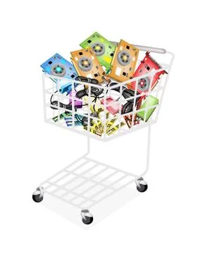 Three Kind of Computer Hardware in Shopping Cart Stock Illustration