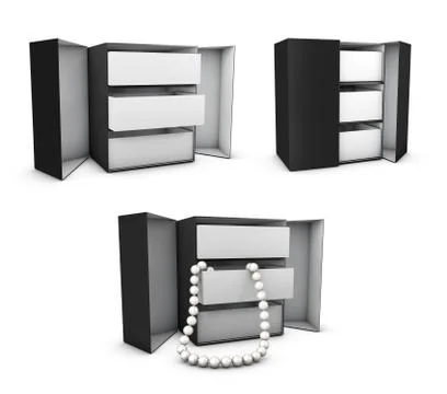 Three kinds of boxes three-drawer box in isometric view. 3d illustration with Stock Illustration