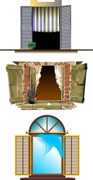 Three kinds of Exposed window with flutter brise-bises Illustrazione stock