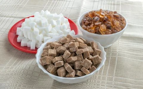 Three kinds of refined sugar Stock Photos