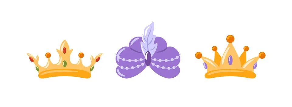 Three Kings Day. A set of three crowns. Turban. Dia de Reyes, Reyes Magos Stock Illustration