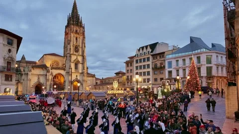 Three Kings Parade at Cathedral Square in Oviedo, Spain Stock-Footage 346955855