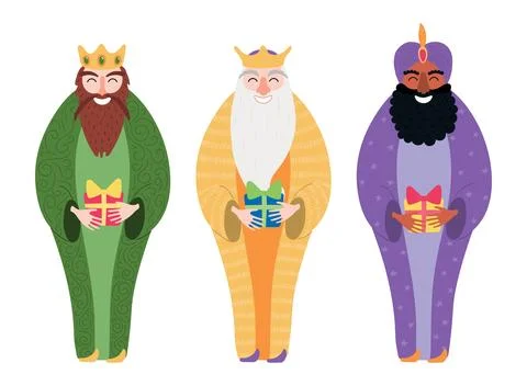 Three kings, wise men, magi faces isolated Stock Illustration