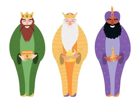 Three kings, wise men, magi faces isolated Stock Illustration