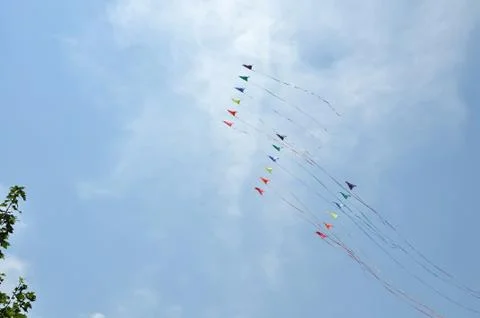 Three kites flying up Stock Photos