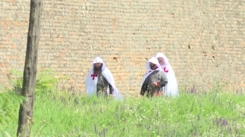 Three knights Templar walking Video stock 140599517