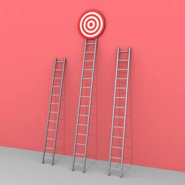 Three ladders but only one leads to success Stock Illustration