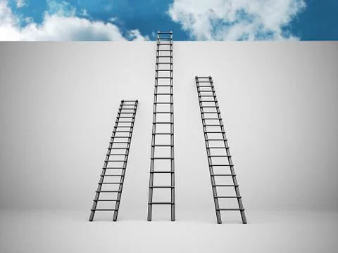 Three ladders on the wall with blue sky Stock Illustration