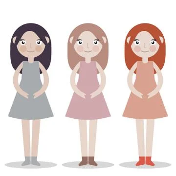 Three ladies posing in studio and looking at the camera over white background Illustrazione stock
