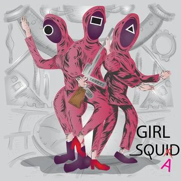 Three Lady Warrior Vector Illustration Stock Illustration