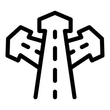 Three lane highway splitting into two one lane roads Illustrazione stock