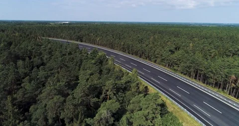 Three laned test track banking through dense forest drone aerial 4k Stock Footage 124647523