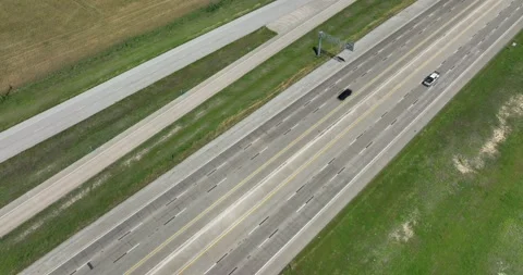Three Lanes Pavement Each Way on a Busy Interstate Highway Aerial Abbott Texas Stock Footage 194751035