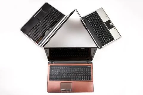 Three laptops isolated on white Photos