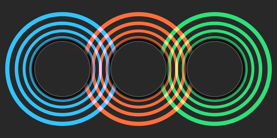 Three large circle with effect ripples, circular frames vibrant abstract ba.. Stock Illustration