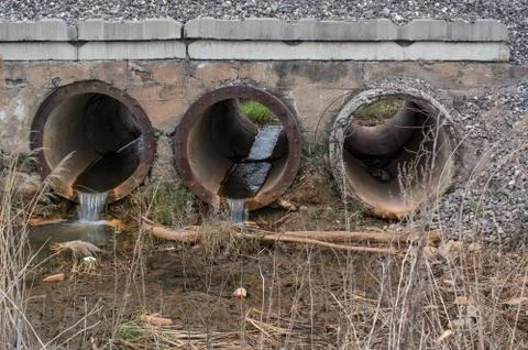 Three Large Concrete Pipe Stock Photos