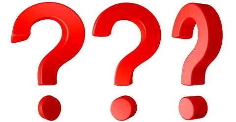 Three large red question marks isolated on white background, represent confus Stock Illustration