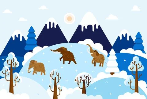 Three large woolly mammoth - vector illustration with prehistory animals Illustrazione stock