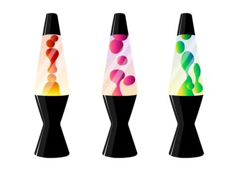 Three Lava lamps with liquid gradient. Concept of 70s decor astro lamp Stock Illustration