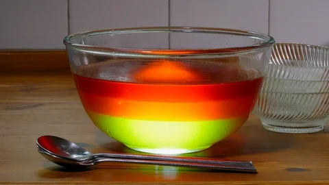Three layer bowl of jelly. Video stock 107529546