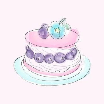 Three layer cake with flowers drawing 스톡 일러스트