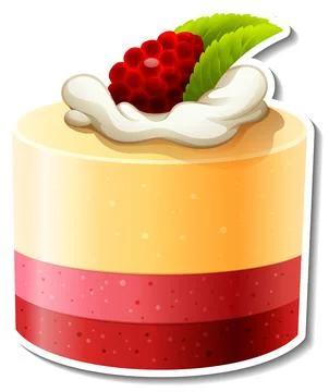 Three layer cake with raspberry sticker isolated on white background Stock Illustration