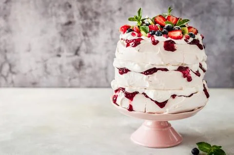 Three Layer Pavlova Cake Stock Photos