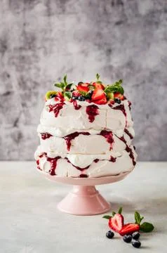 Three Layer Pavlova Cake Stock Photos