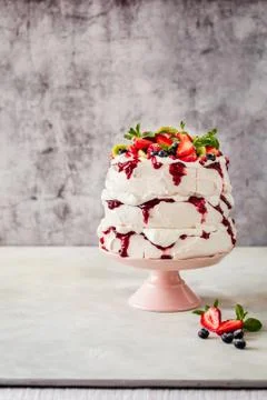 Three Layer Pavlova Cake Stock Photos