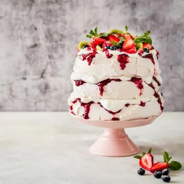 Three Layer Pavlova Cake Stock Photos
