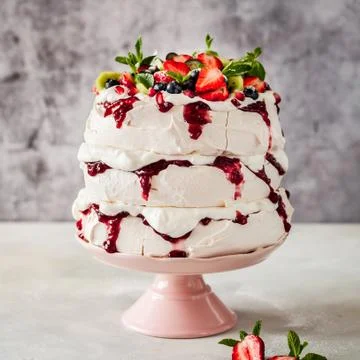 Three Layer Pavlova Cake Stock-Fotos
