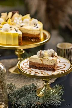 Three layered chocolate mousse cake Stock Photos